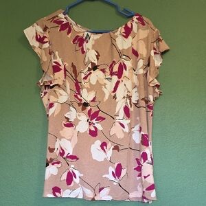 Liz Claiborne Tan Flutter Sleeve Blouse with Ruffled Details